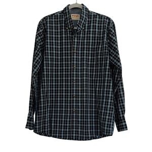 Wrangler Men's Black and Blue Plaid Shirt – Size M
